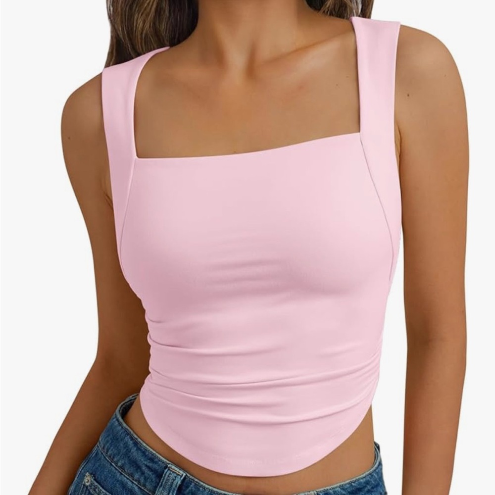 Pink Square Neck Tank Top
